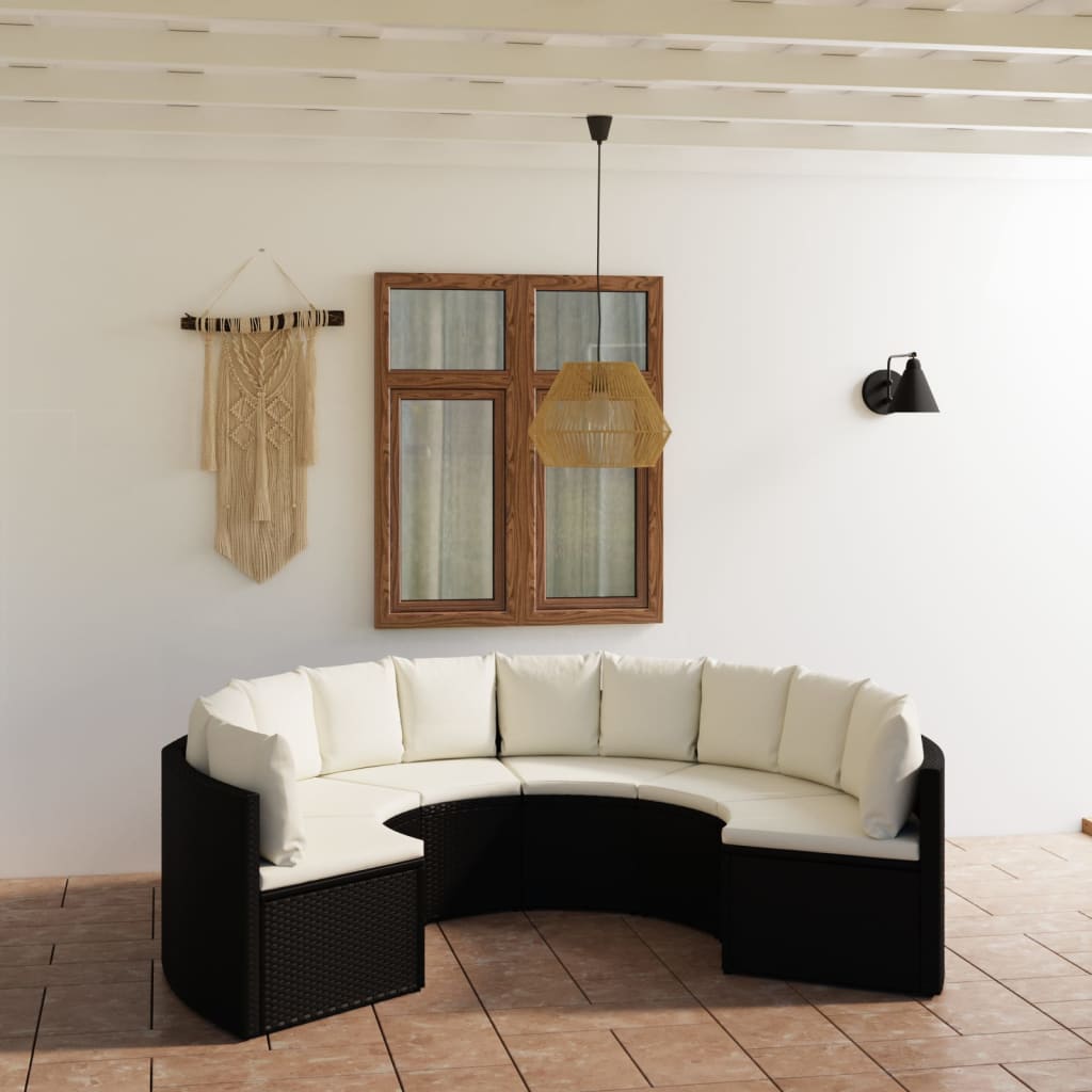 6 Pcs conjunto sofás de jardim c/ almofadões vime PE preto