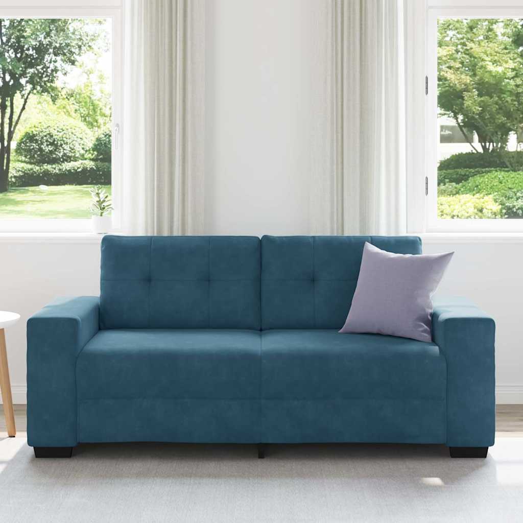 Sofá de dois lugares azul, 180x77x82 cm, em veludo