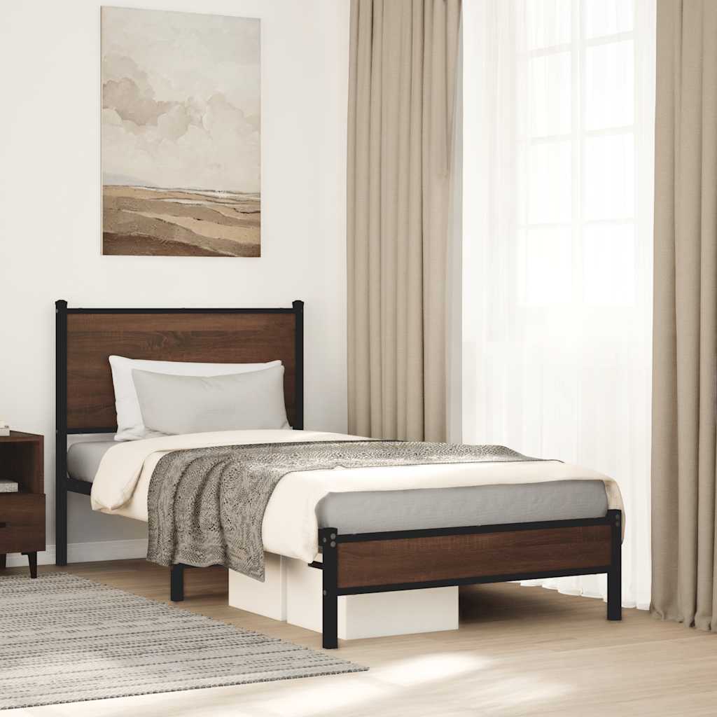 Estrutura de cama sem colchão 80x200 cm metal carvalho castanho