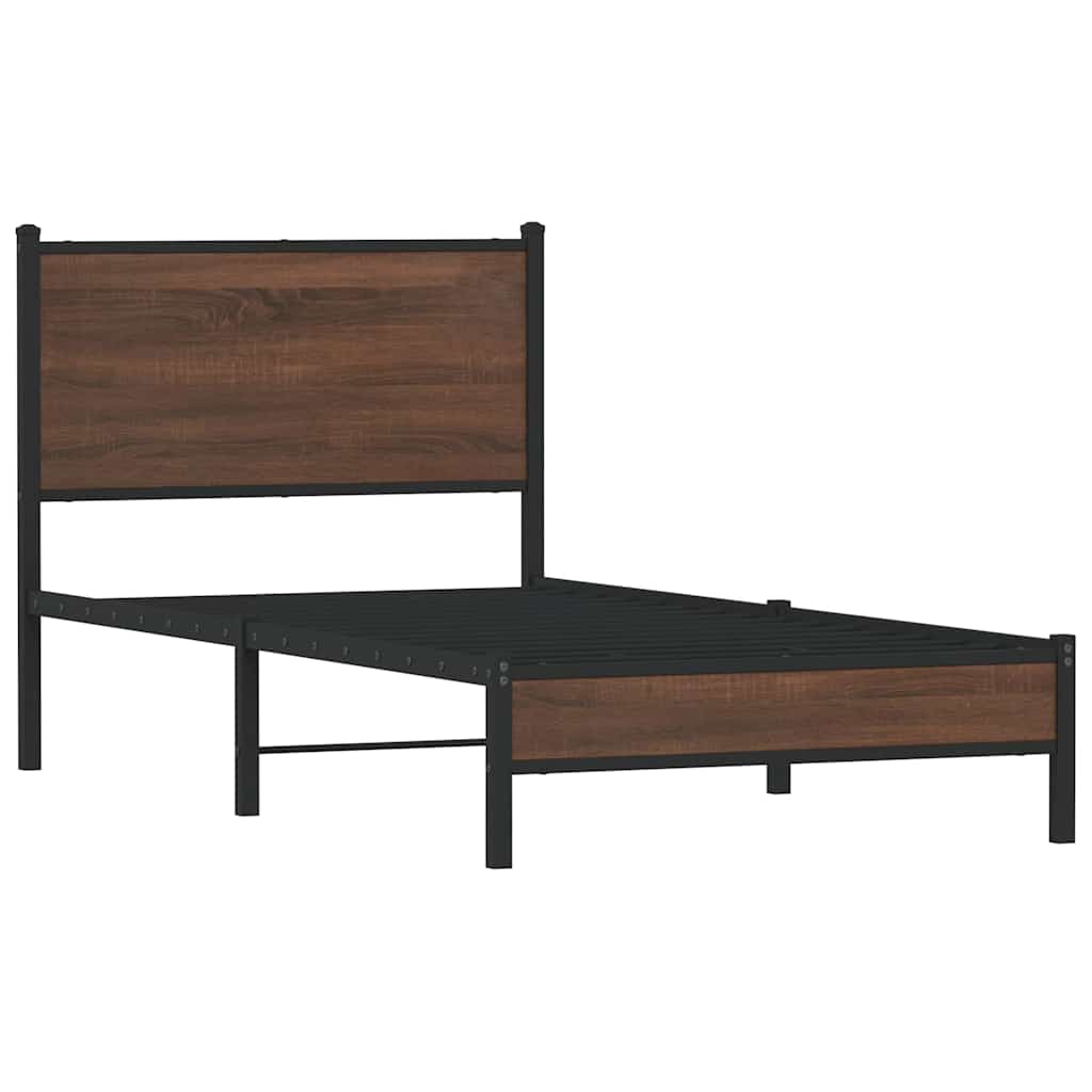 Estrutura de cama sem colchão 80x200 cm metal carvalho castanho