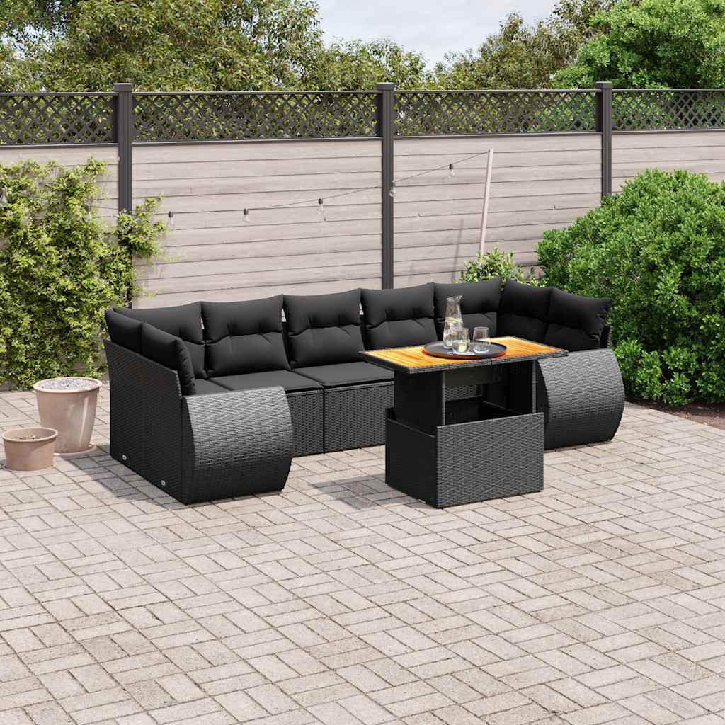 8 Pcs conjunto sofás de jardim com almofadões vime PE preto