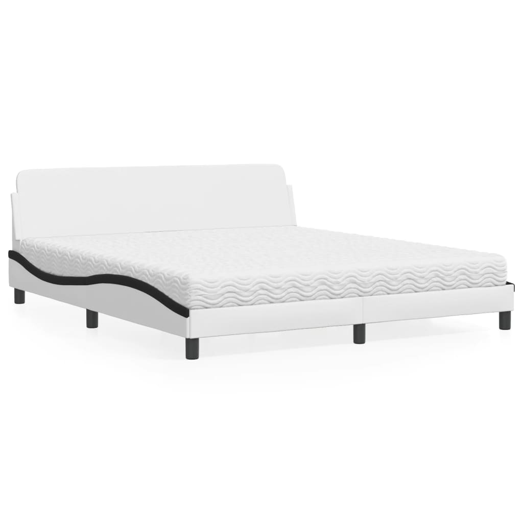 Cama com colchão dover 180x200 cm couro artificial preto e branco