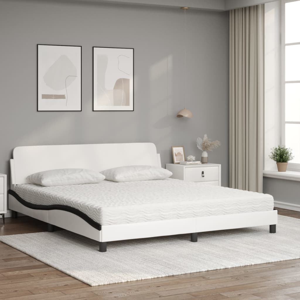 Cama com colchão dover 180x200 cm couro artificial preto e branco