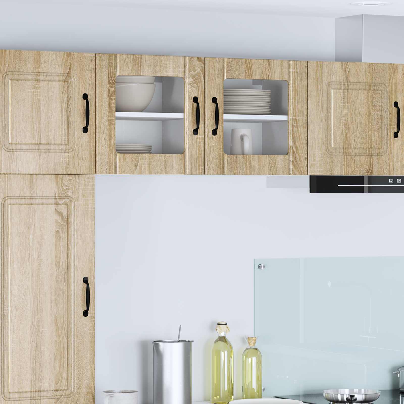 Armário de vidro de parede lucca 2 unid. carvalho sonoma