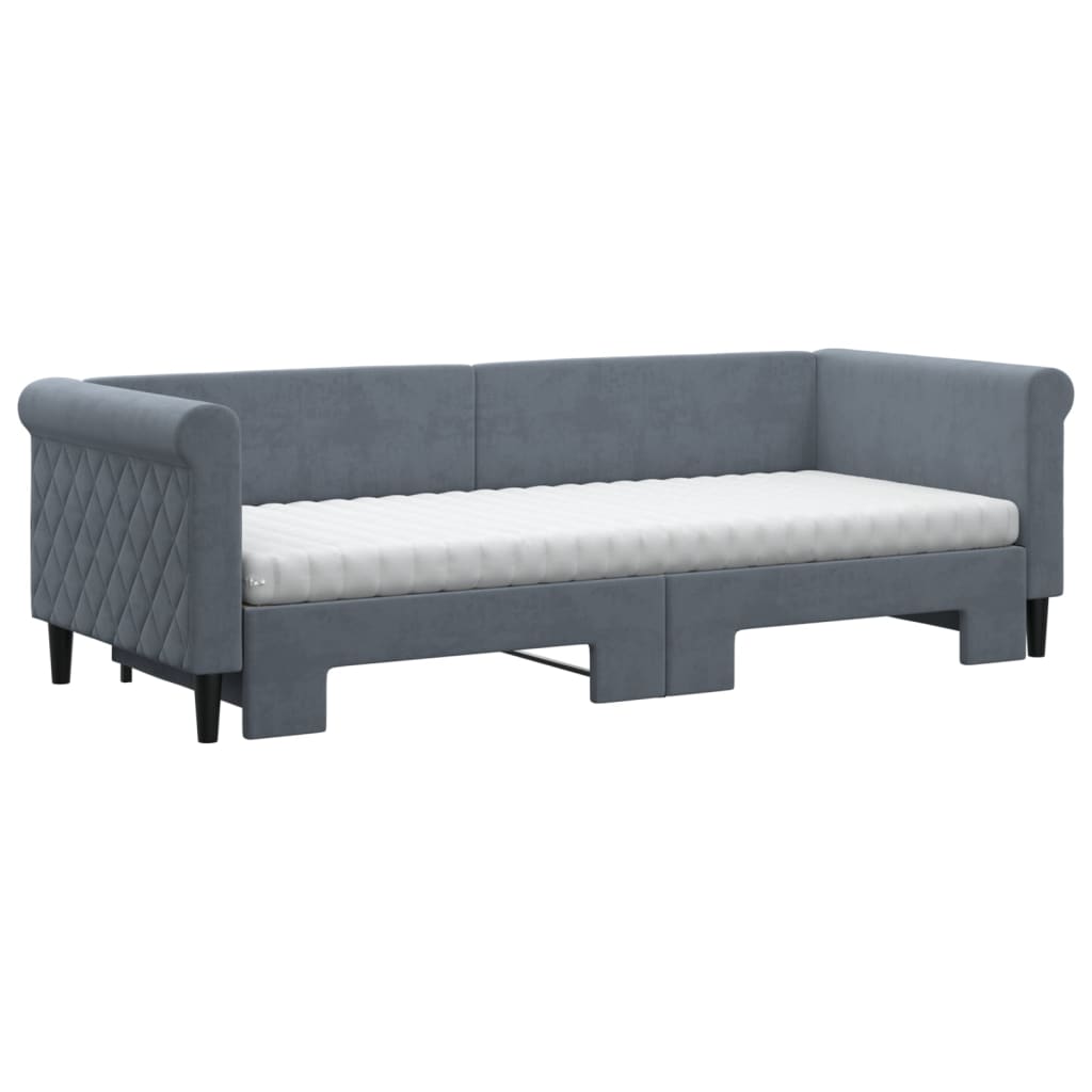 Sofá-cama c/ gavetão e colchões 80x200cm veludo cinzento-escuro
