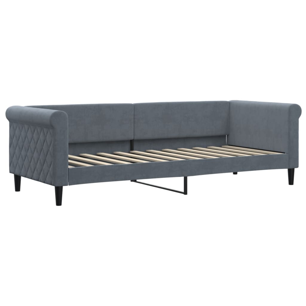 Sofá-cama c/ gavetão e colchões 80x200cm veludo cinzento-escuro