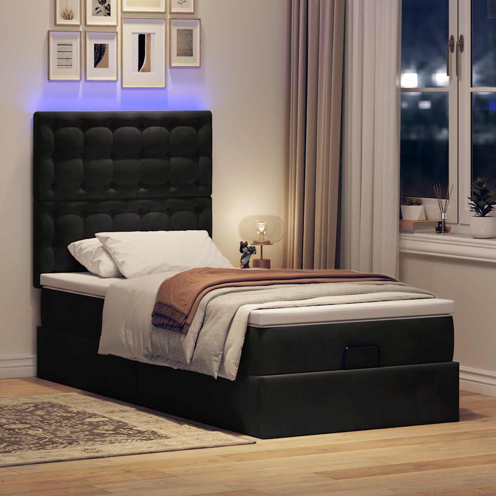 Estrutura de cama otomana com colchões preto 100x200cm veludo