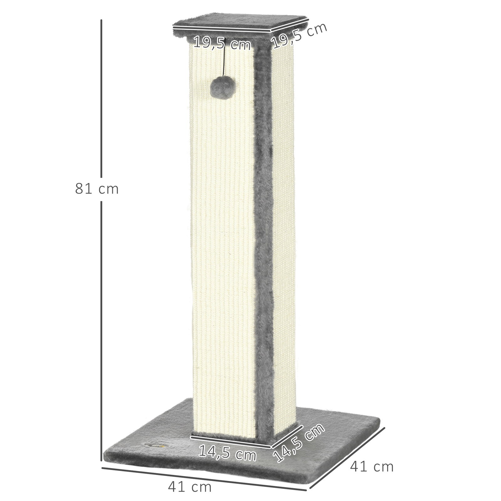 Poste arranhador para gatos altura 81 cm arranhador para gatos com poste de sisal e bola suspensa 41x41x81 cm cinza e creme