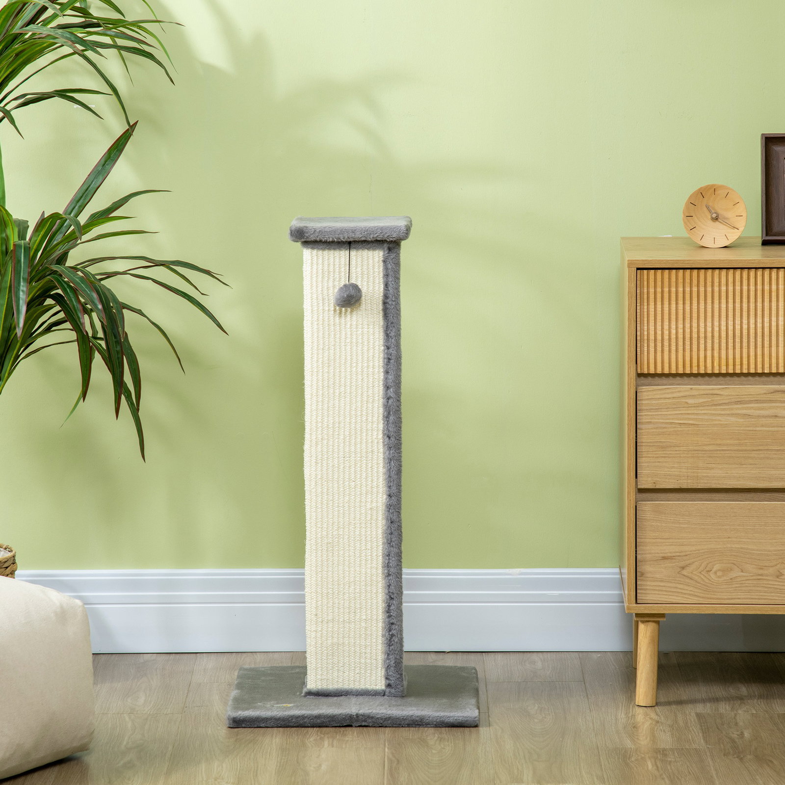 Poste arranhador para gatos altura 81 cm arranhador para gatos com poste de sisal e bola suspensa 41x41x81 cm cinza e creme