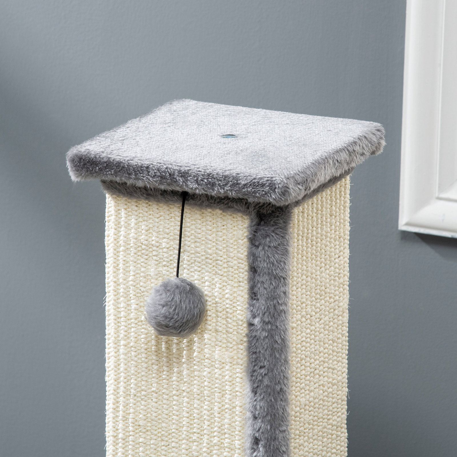 Poste arranhador para gatos altura 81 cm arranhador para gatos com poste de sisal e bola suspensa 41x41x81 cm cinza e creme