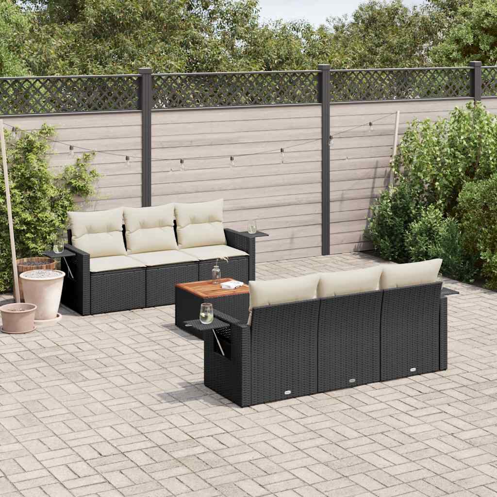 7 Pcs conjunto de sofás p/ jardim c/ almofadões vime PE preto