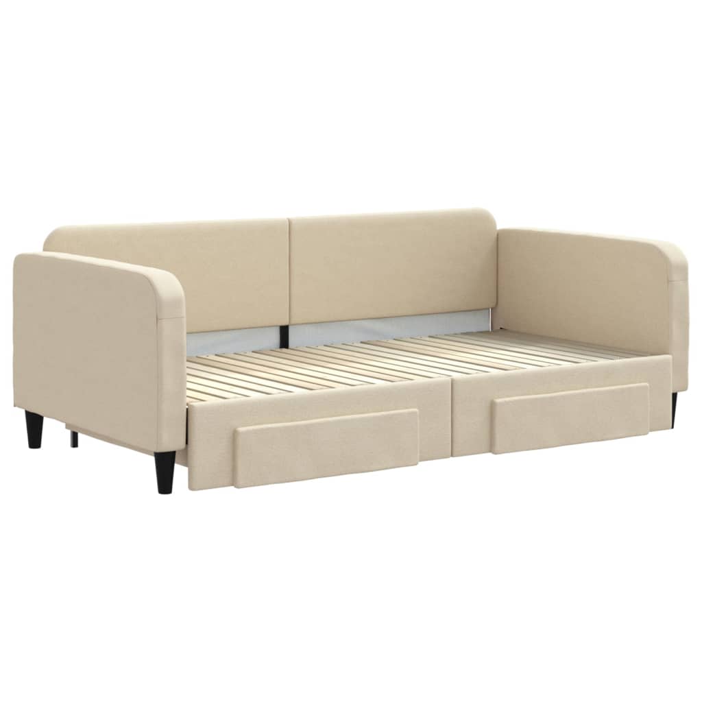 Sofá-cama com gavetão e gavetas 100x200 cm tecido cor creme