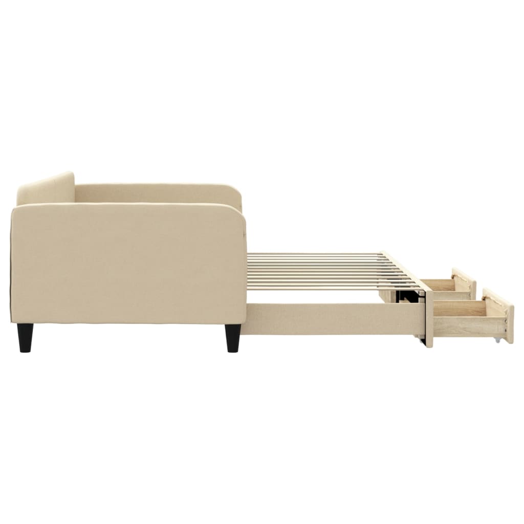 Sofá-cama com gavetão e gavetas 100x200 cm tecido cor creme