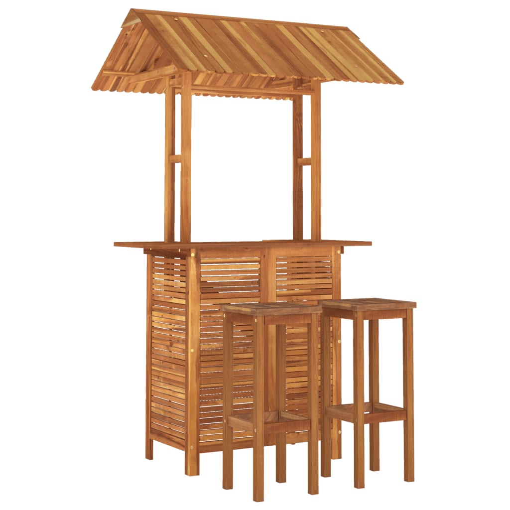 3 Pcs conjunto de bar para jardim madeira de acácia maciça