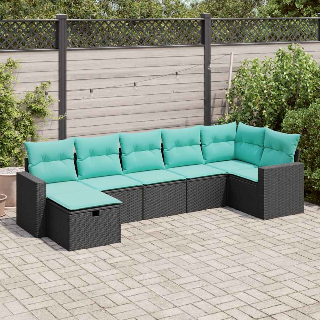 7 Pcs conjunto de sofás p/ jardim c/ almofadões vime PE preto