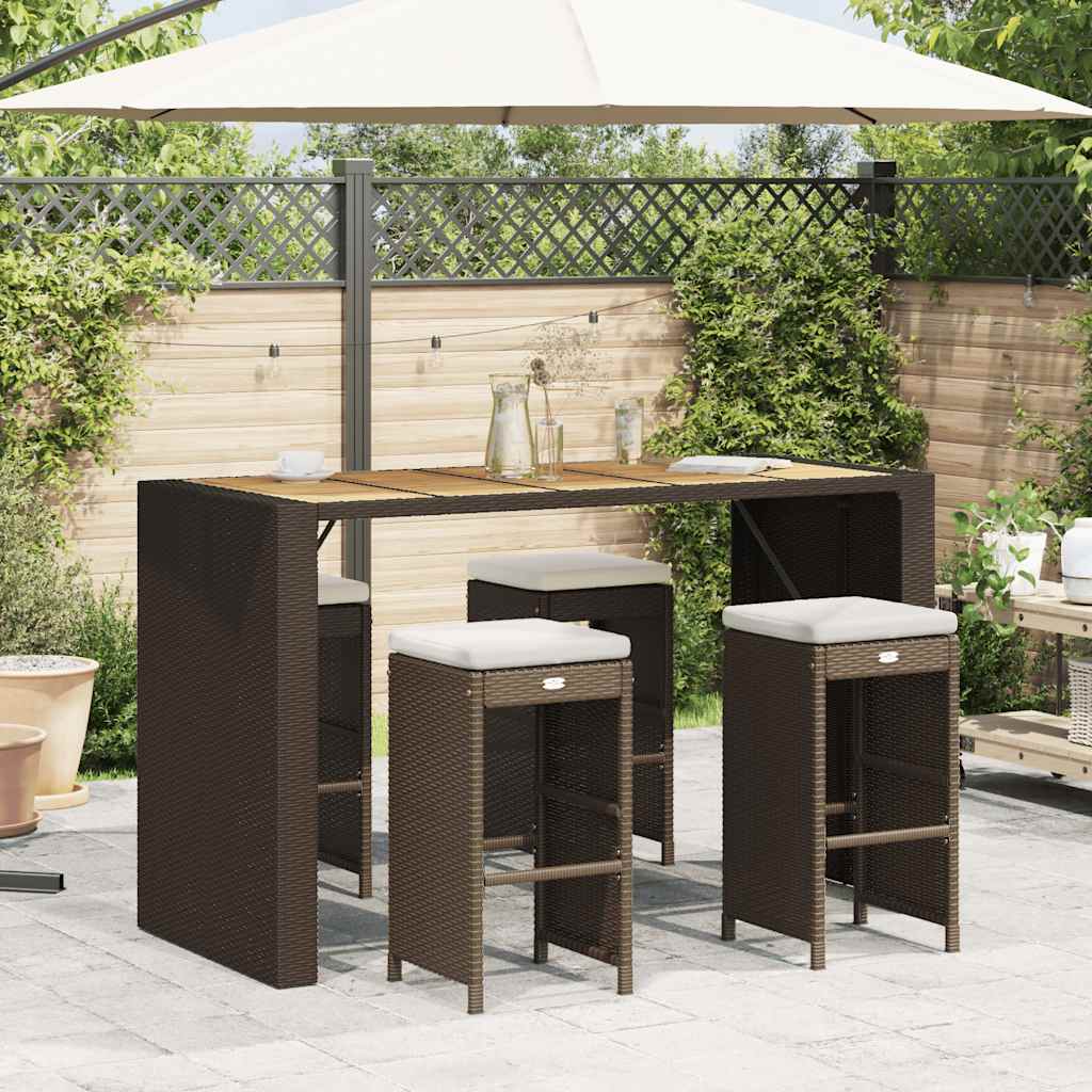 Bancos de bar com almofadões para jardim 4 pcs vime PE castanho