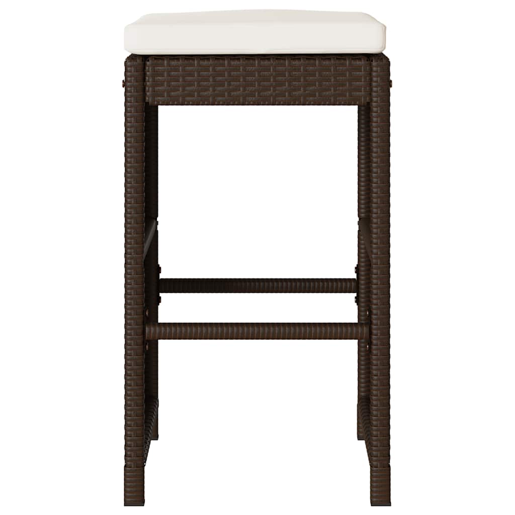Bancos de bar com almofadões para jardim 4 pcs vime PE castanho