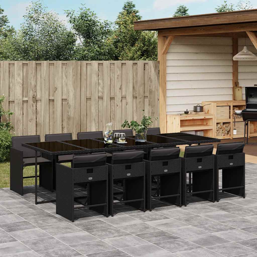 11 Pcs conjunto de jantar p/ jardim c/ almofadões vime PE preto