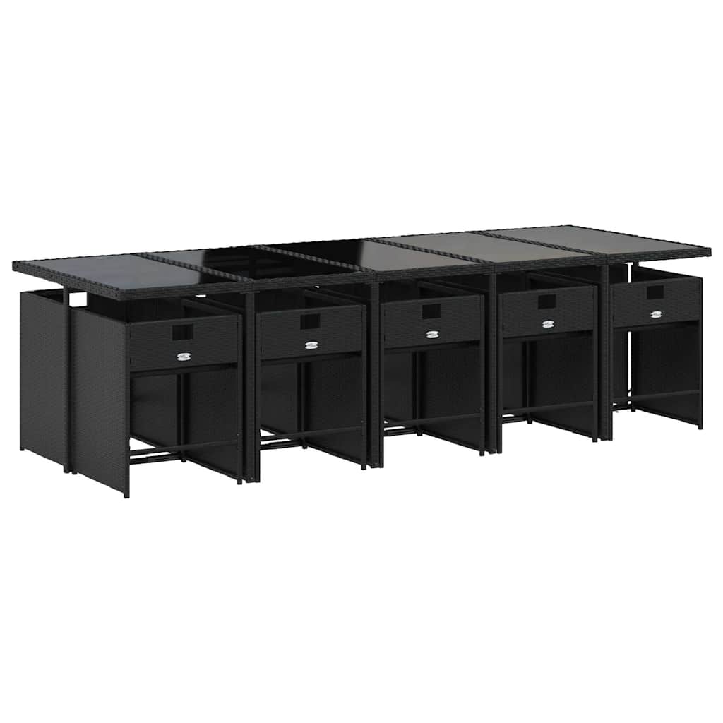 11 Pcs conjunto de jantar p/ jardim c/ almofadões vime PE preto
