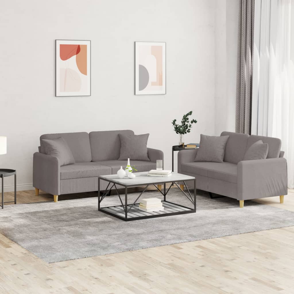 2 Pcs conjunto de sofás com almofadas tecido cinza-acastanhado