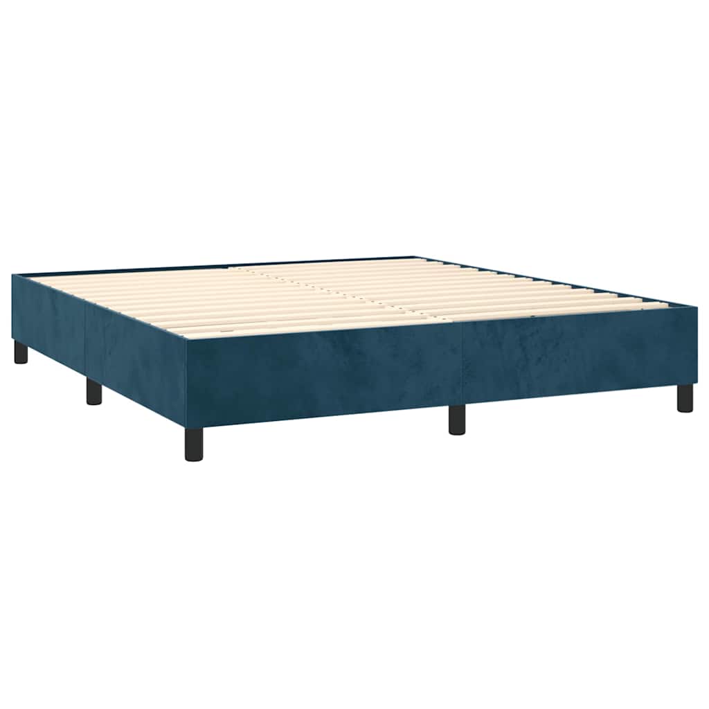Cama com molas/colchão 160x200 cm veludo azul-escuro