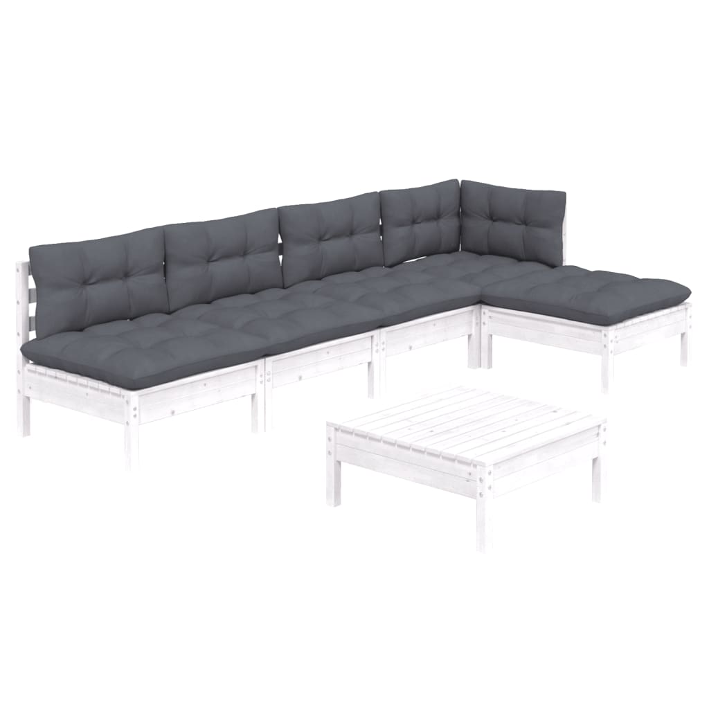 6 Pcs conjunto lounge de jardim c/ almofadões pinho branco