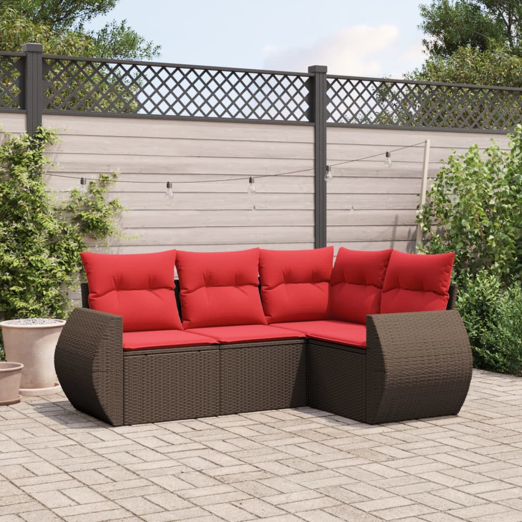 Conjunto de sofá de jardim com 4 peças e almofadas em rattan sintético marrom
