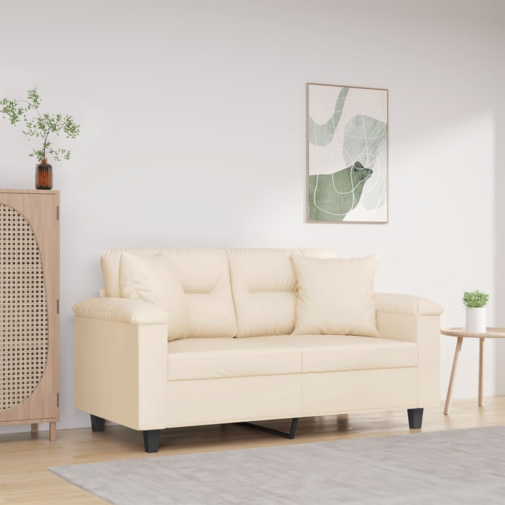 Sofá 2 lugares c/ almofadas 120 cm microfibra bege