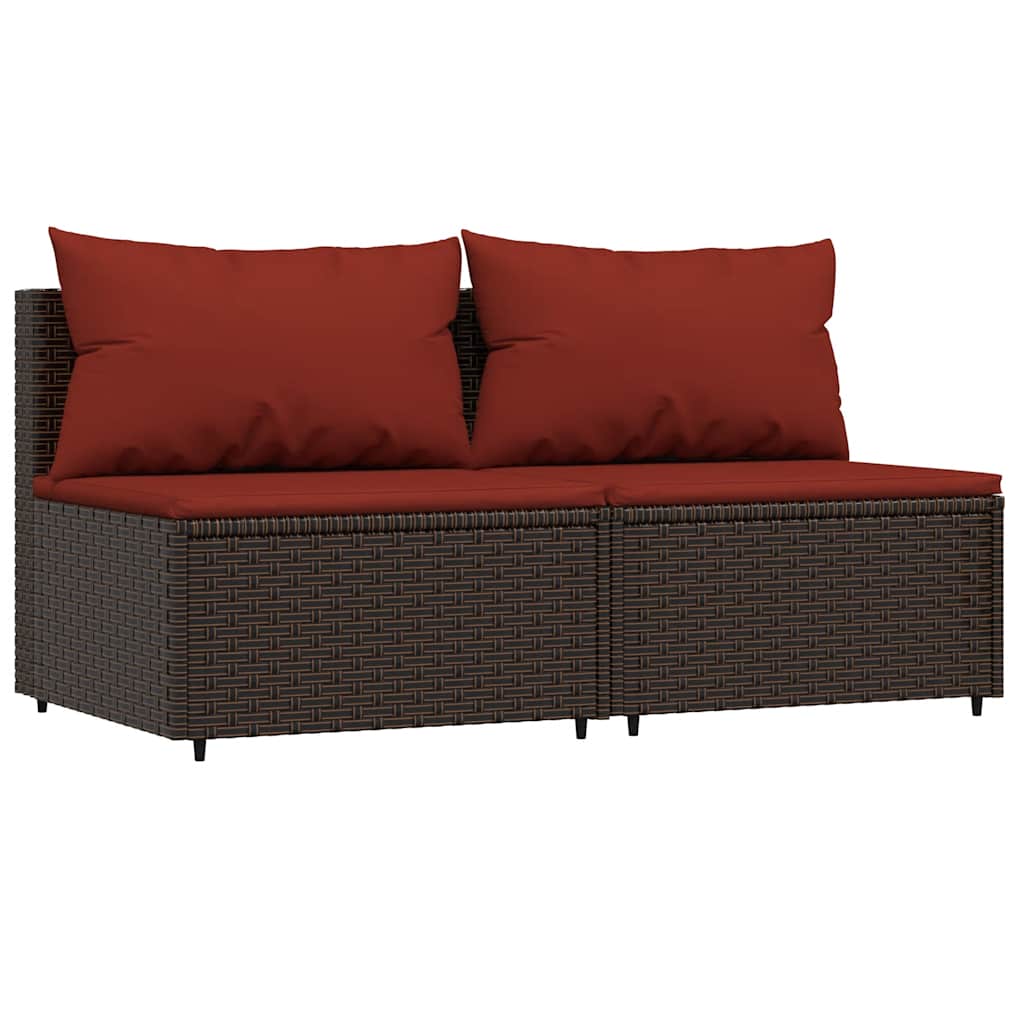3 Pcs conjunto lounge jardim c/ almofadões vime PE castanho