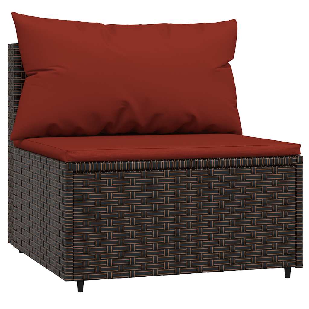 3 Pcs conjunto lounge jardim c/ almofadões vime PE castanho
