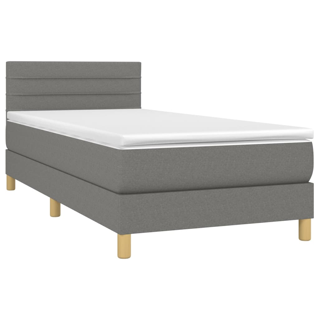 Cama box spring c/ colchão e LED 80x200 cm tecido cinza-escuro
