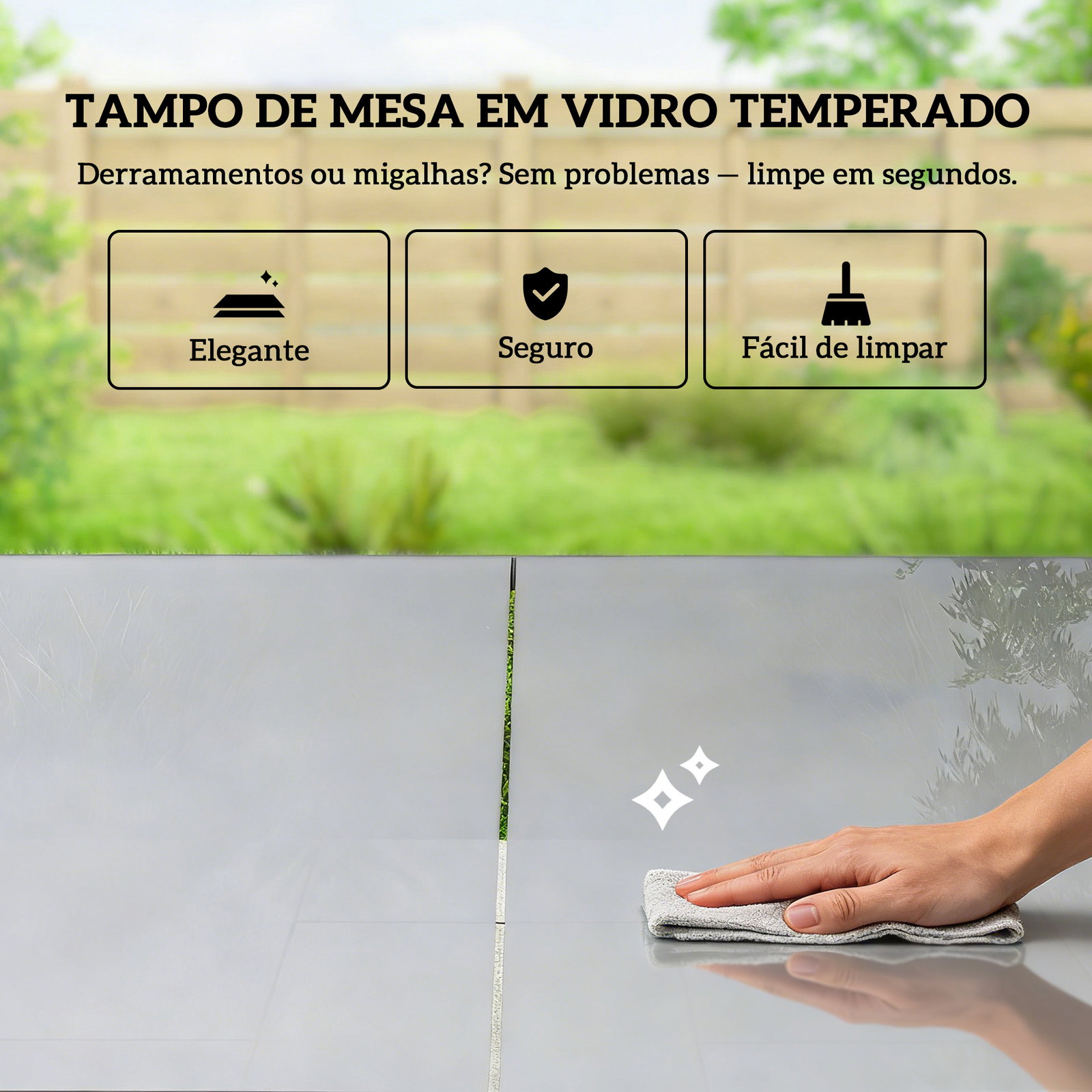 Conjunto de mesa e cadeiras de jardim de 7 peças com mesa de vidro temperado 6 cadeiras e estrutura em aço cinza