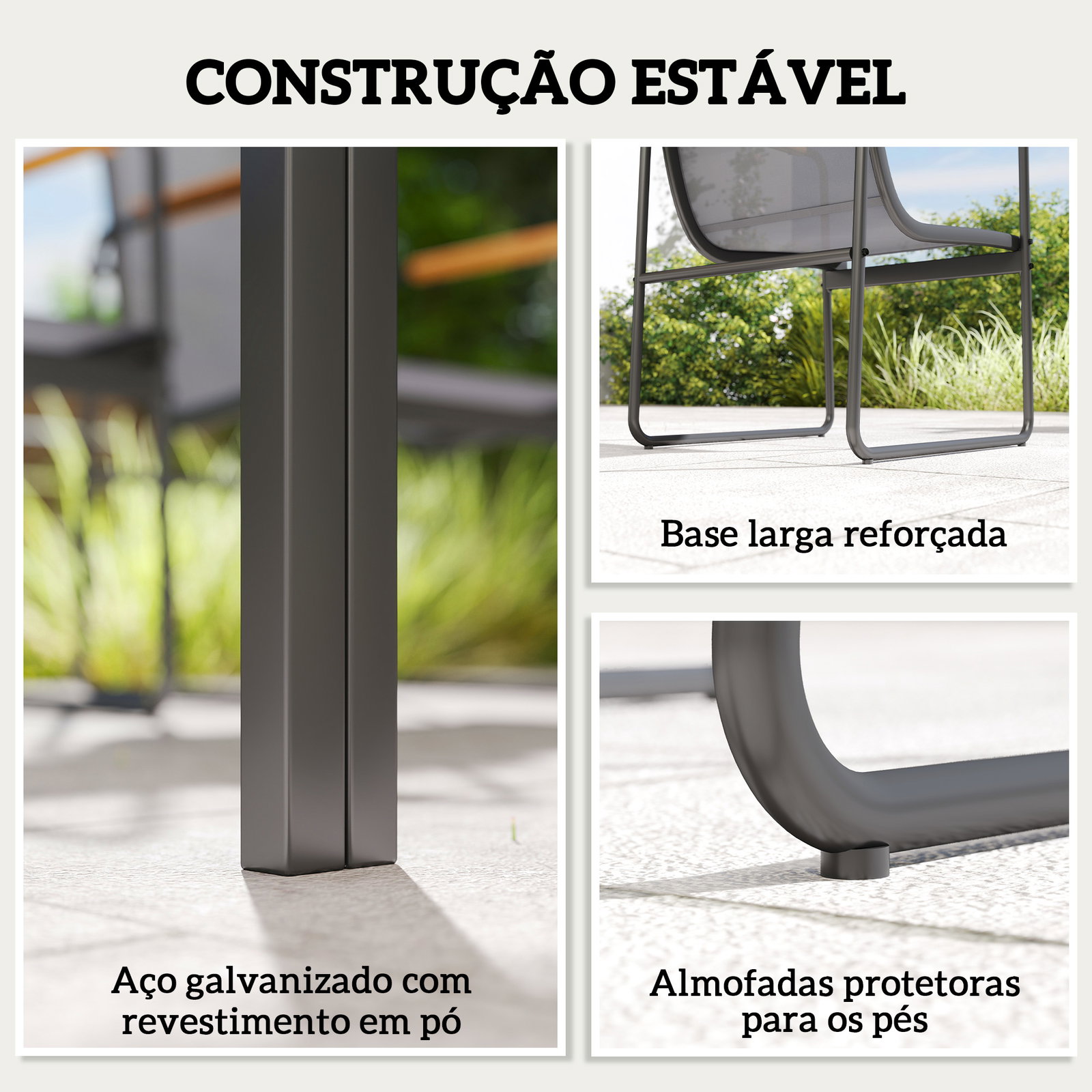 Conjunto de mesa e cadeiras de jardim de 7 peças com mesa de vidro temperado 6 cadeiras e estrutura em aço cinza