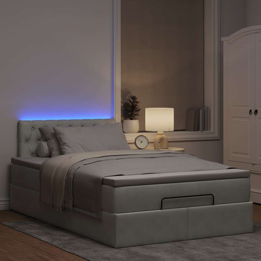 Cama otomana com colchão & leds 120x190cm veludo cinza-claro