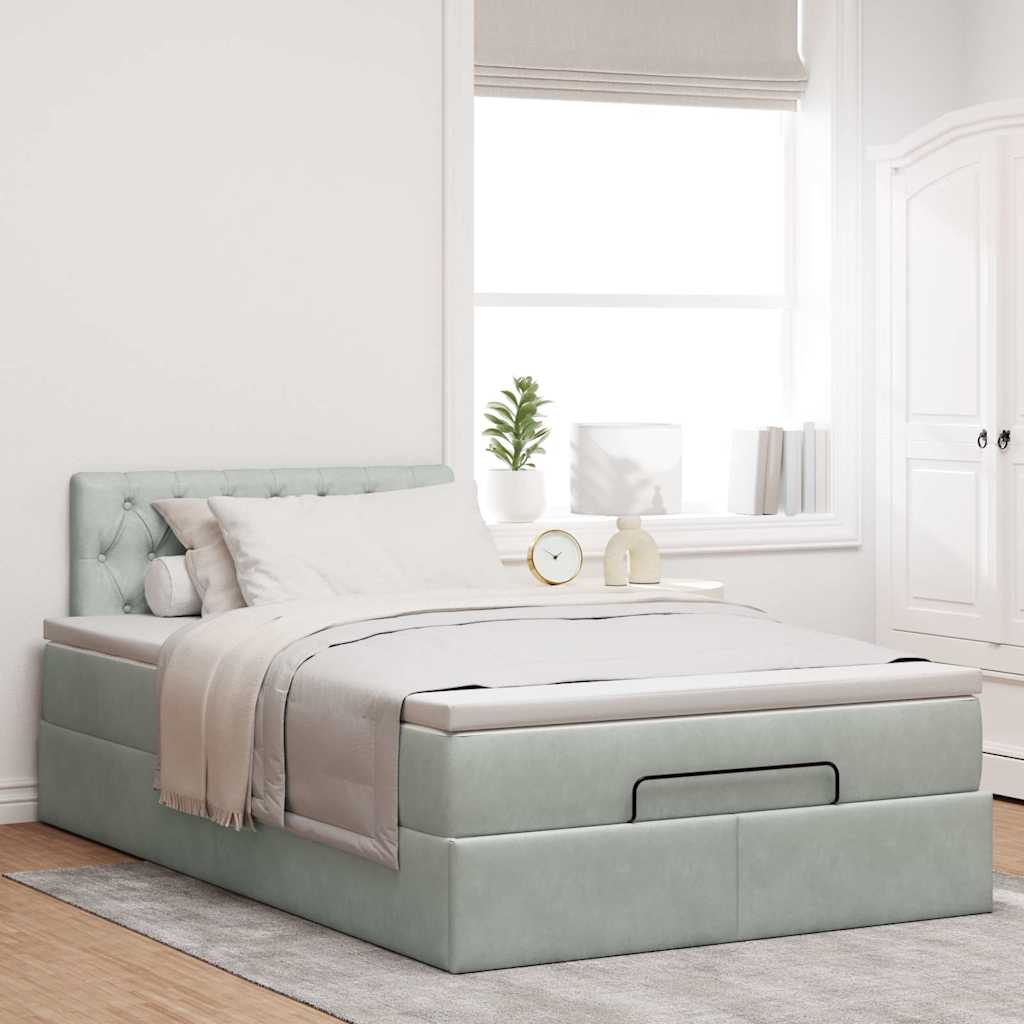 Cama otomana com colchão & leds 120x190cm veludo cinza-claro