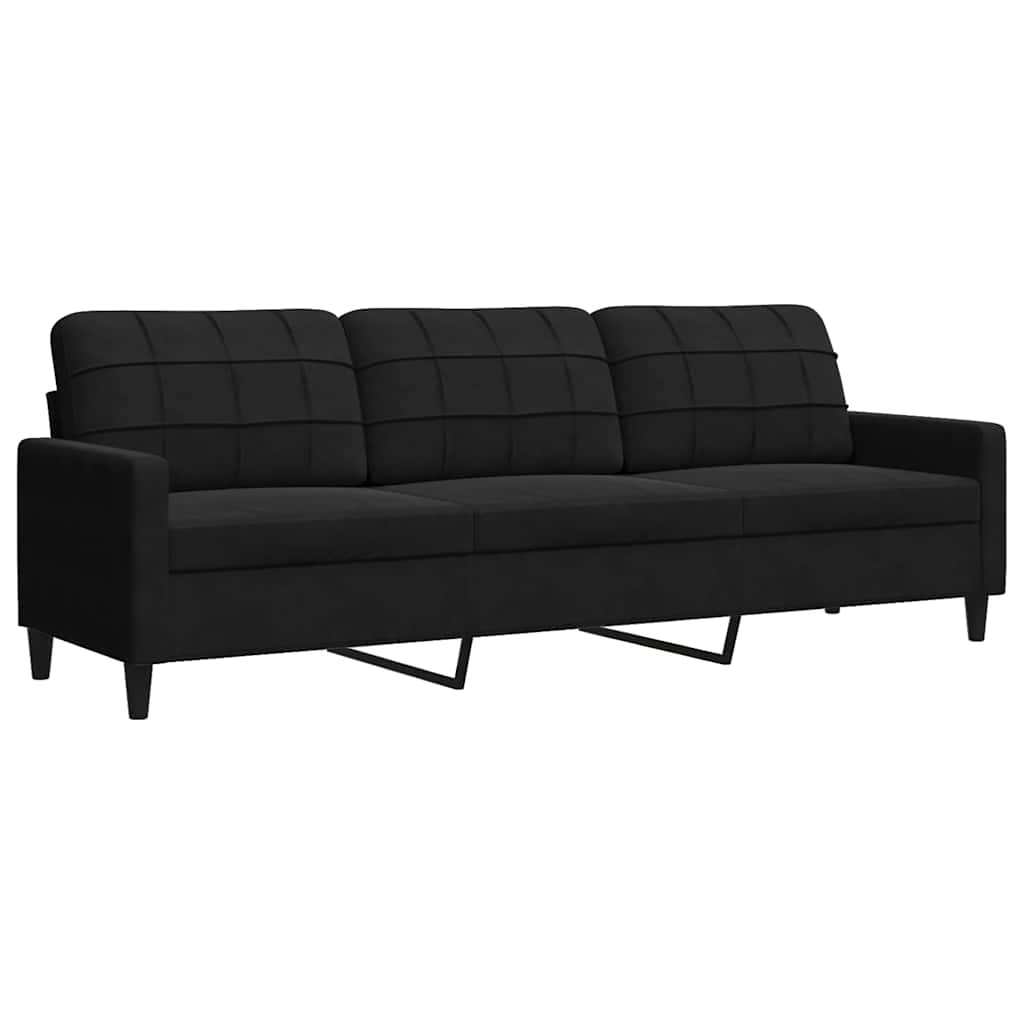 3 Pcs conjunto de sofás com almofadões veludo preto