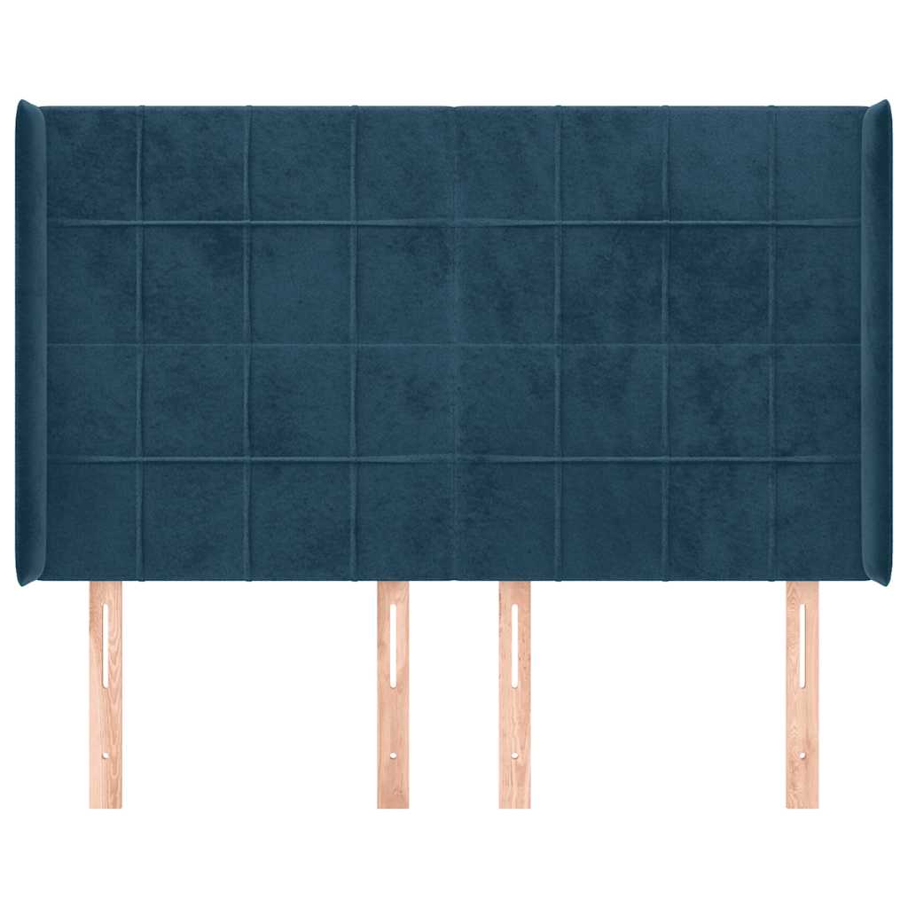 Cabeceira cama c/ abas veludo 147x16x118/128 cm azul-escuro