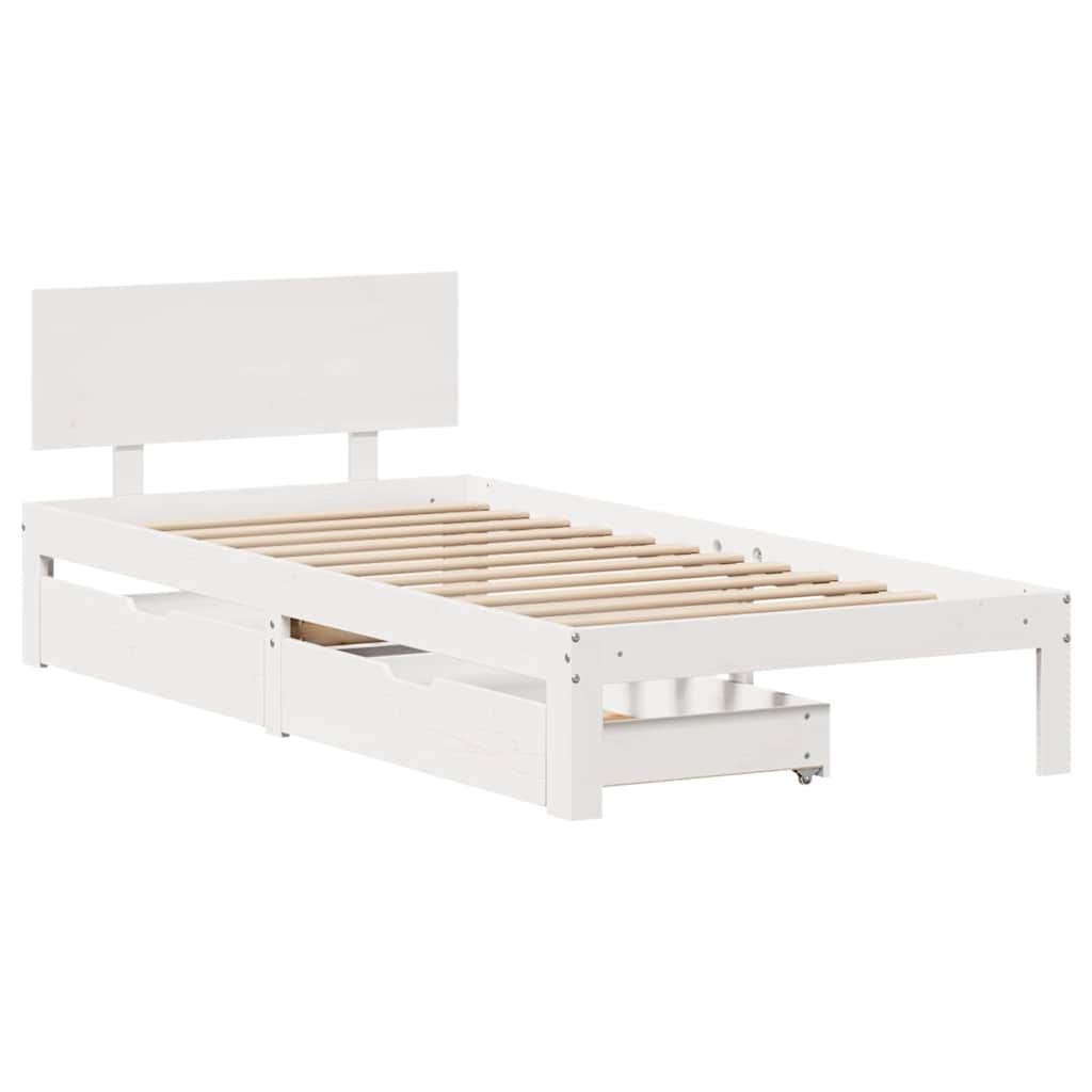 Estrutura de cama c/ gavetas 90x200 cm pinho maciço branco
