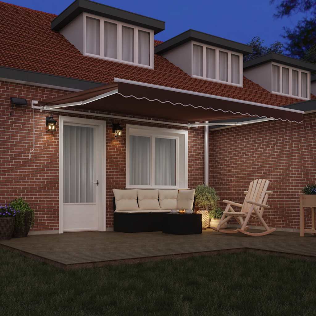 Toldo retrátil manual com luz LED 400x300 cm castanho