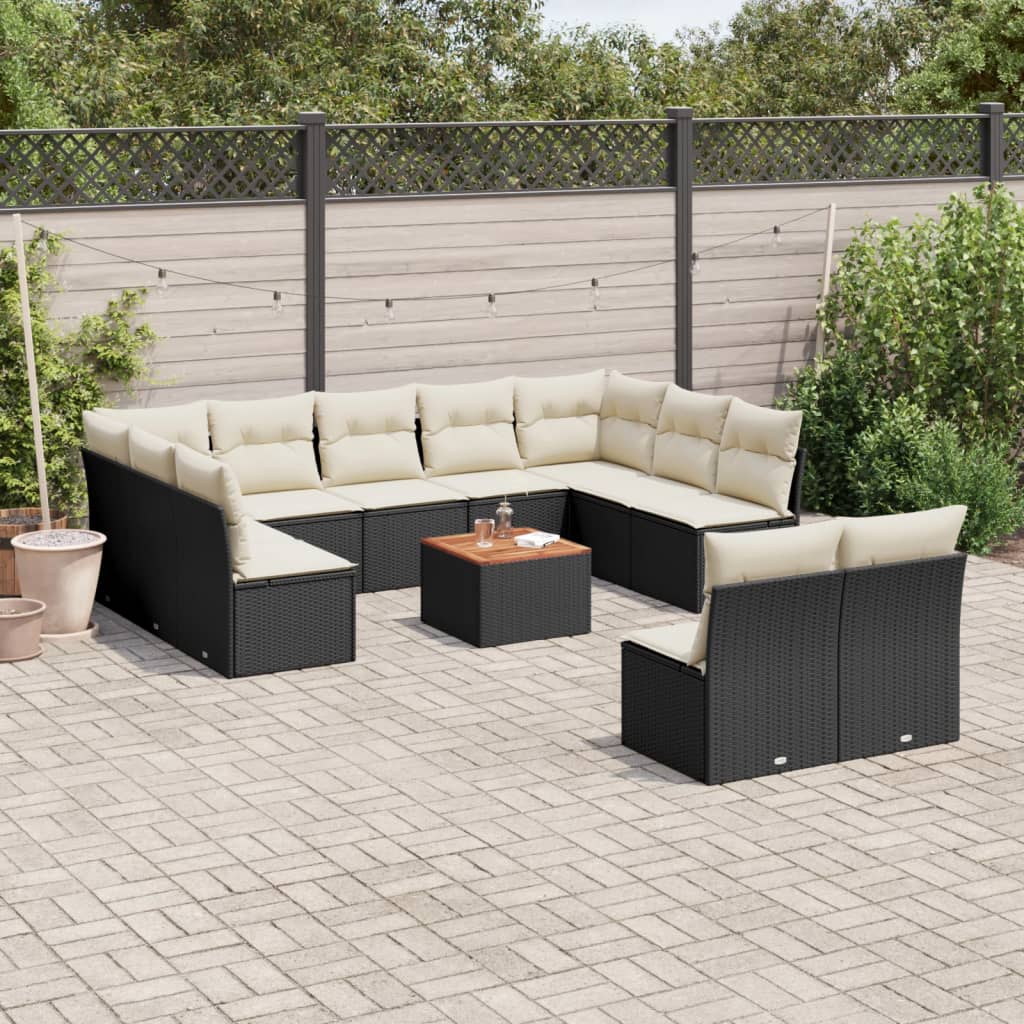12 Pcs conjunto de sofás de jardim c/ almofadões vime PE preto