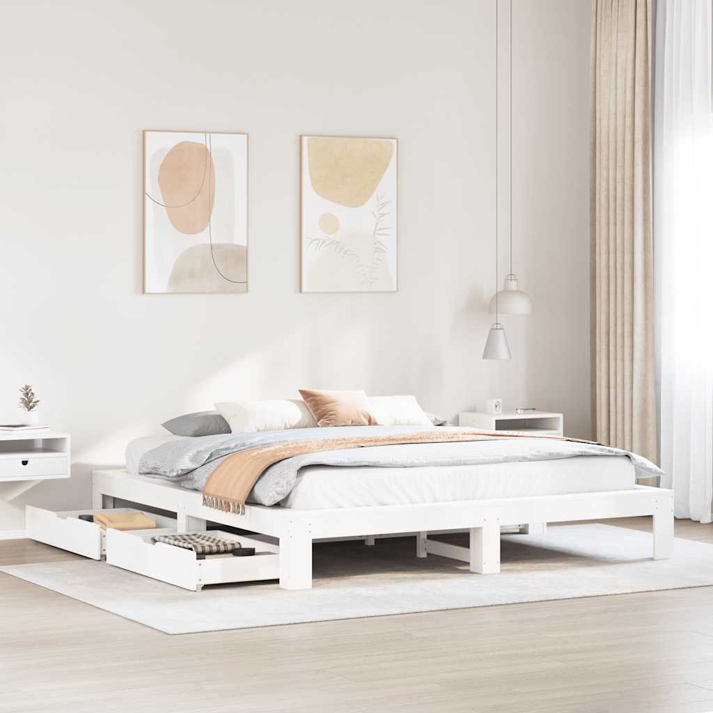 Cama sem colchão 200x200 cm madeira de pinho maciça branco