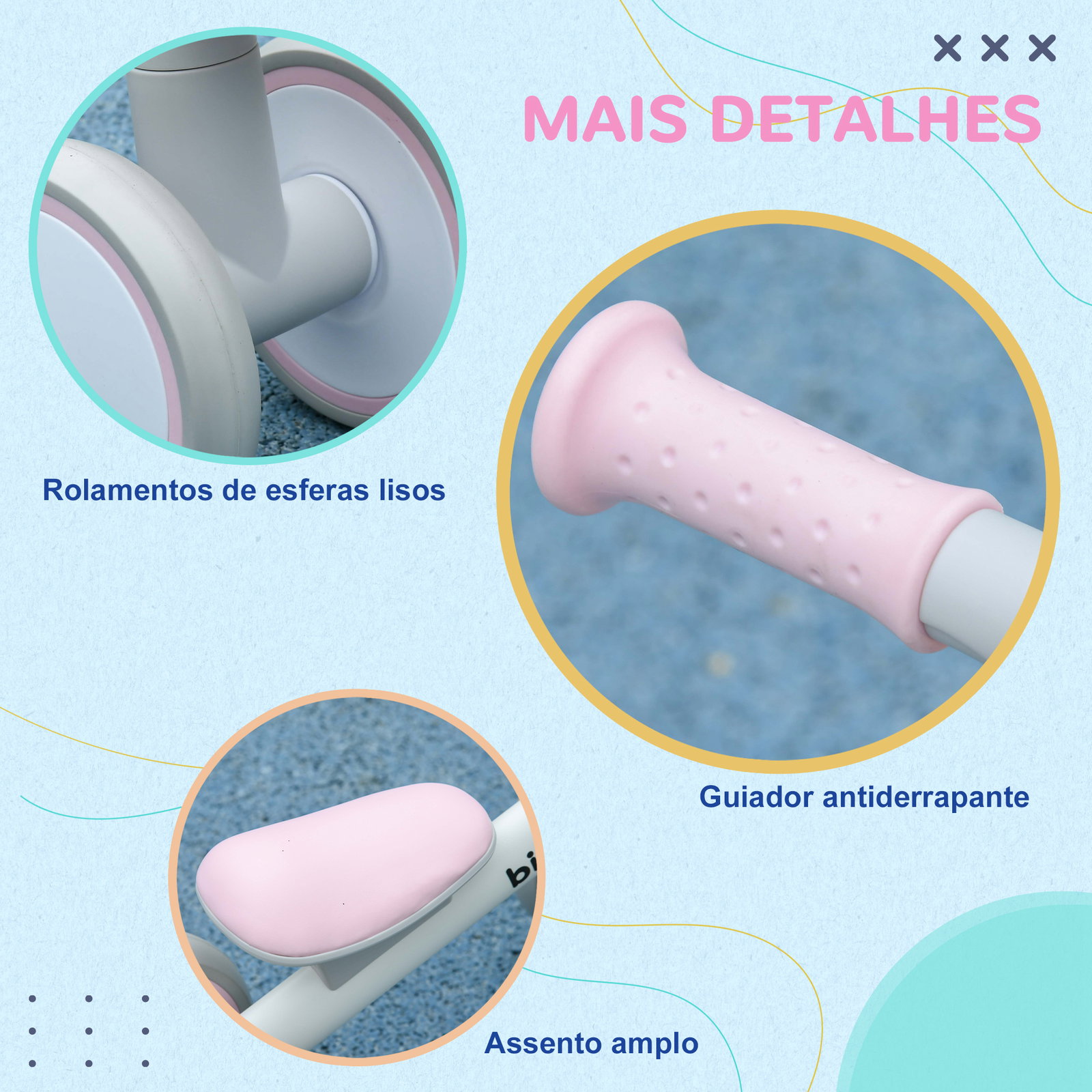 Bicicleta sem pedais para crianças de 12-36 meses bicicleta de equilíbrio com assento ajustável 56x27x39 cm rosa