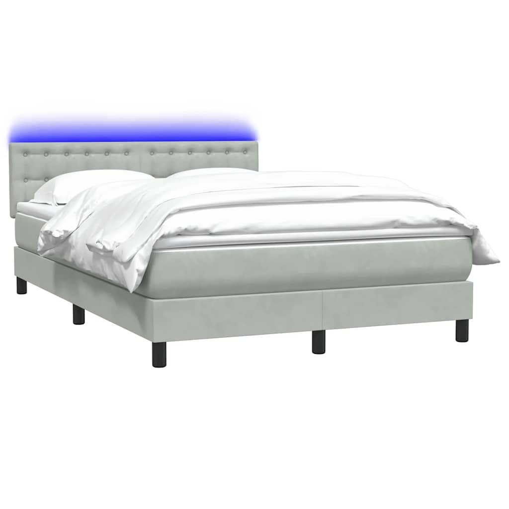 Cama box spring c/ colchão e LED 160x210 cm veludo cinzento-claro