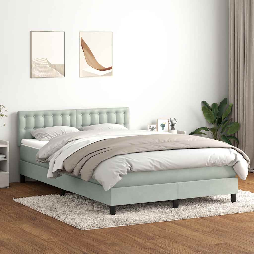 Cama box spring c/ colchão e LED 160x210 cm veludo cinzento-claro