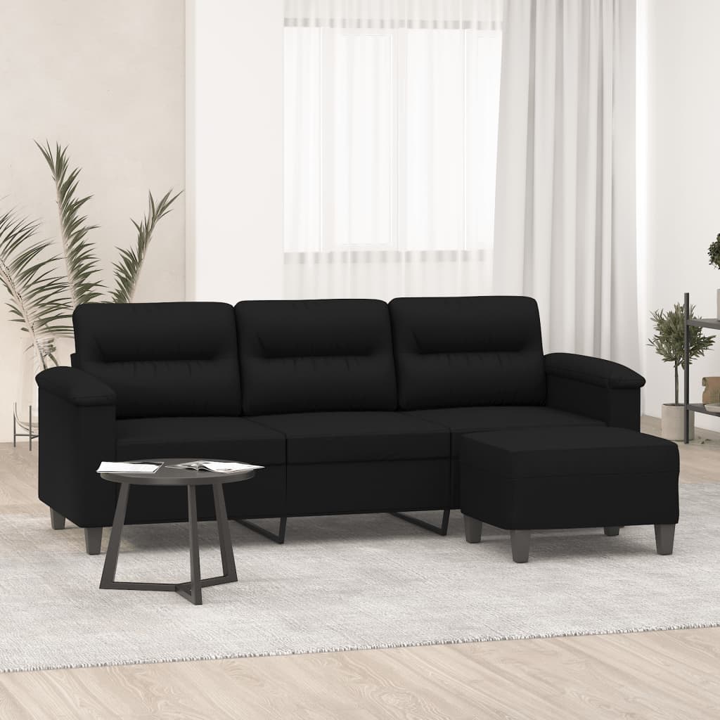 Sofá 3 lugares c/ apoio de pés 180 cm tecido microfibra preto