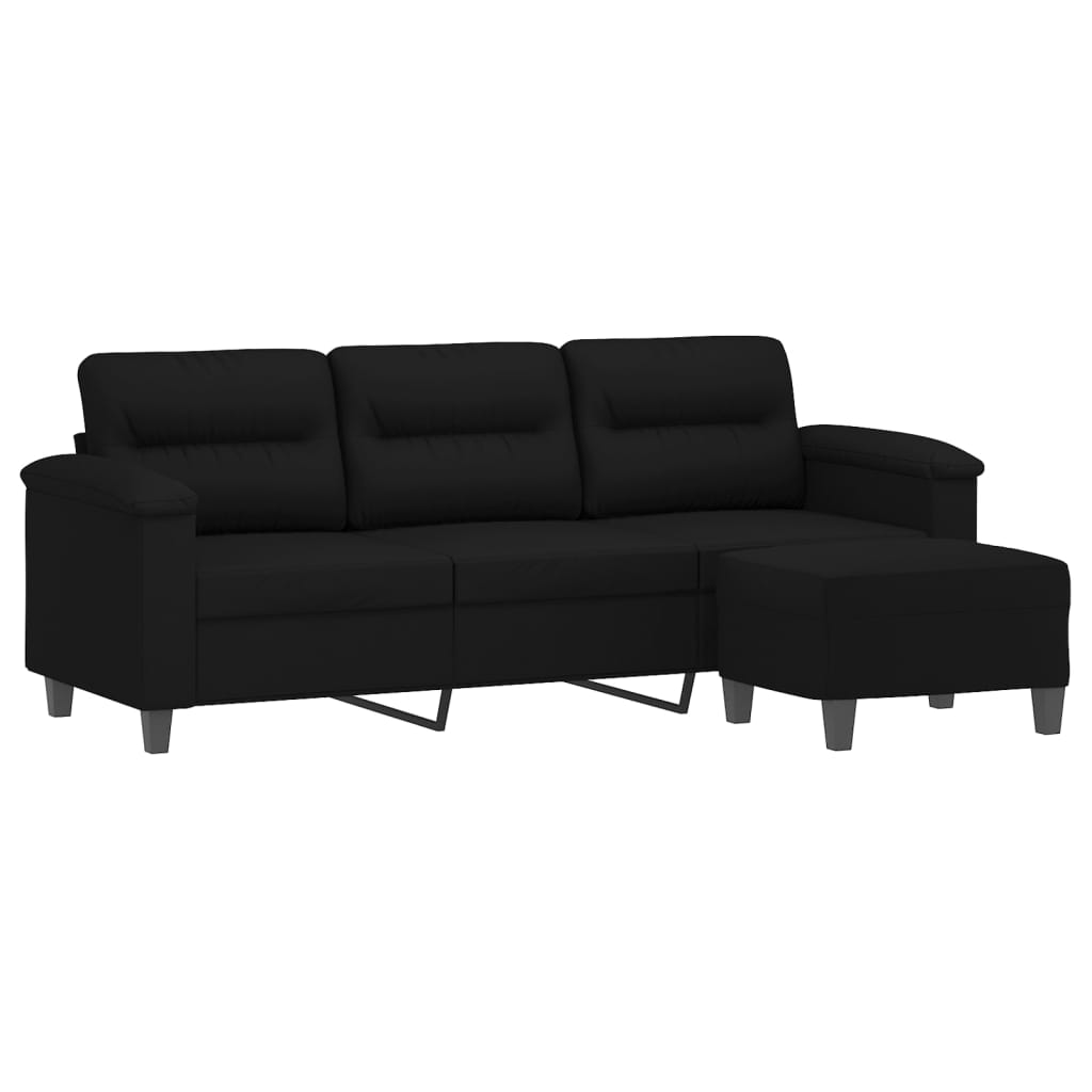Sofá 3 lugares c/ apoio de pés 180 cm tecido microfibra preto