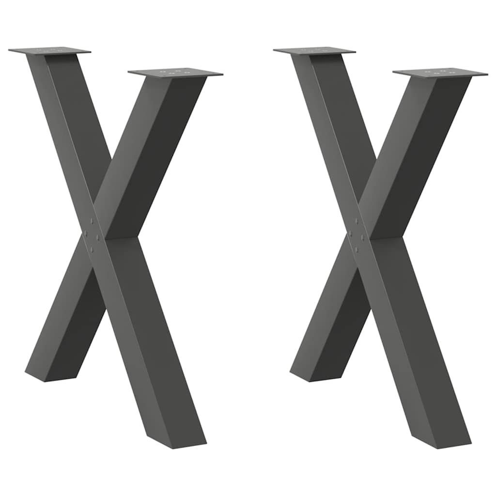 Pés para mesa de jantar em formato de x, 2 peças, antracite, 80x (72-73) cm, aço