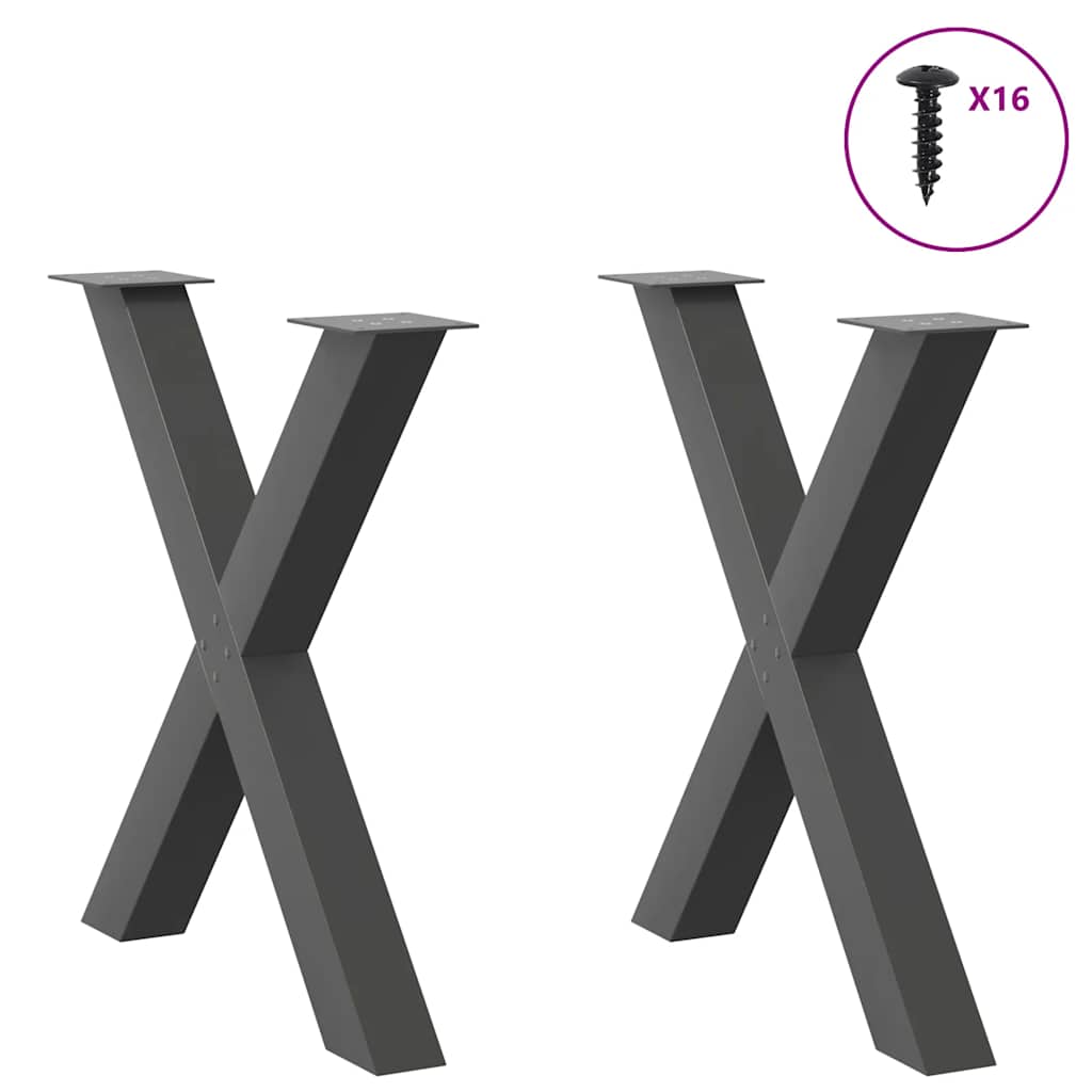 Pés para mesa de jantar em formato de x, 2 peças, antracite, 80x (72-73) cm, aço