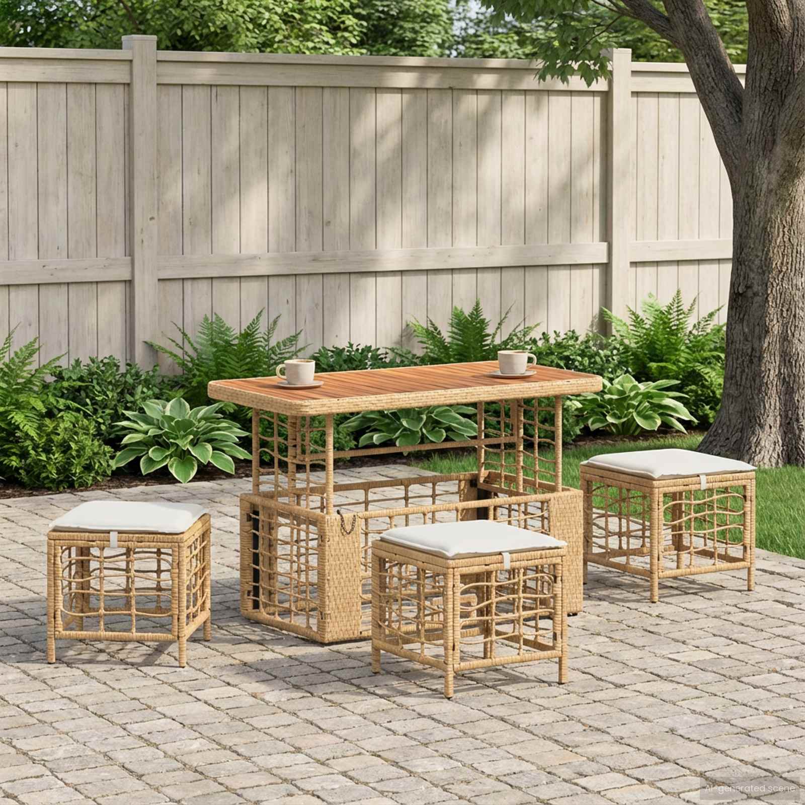 Conjunto de jantar para jardim 4 unid. natural e branco