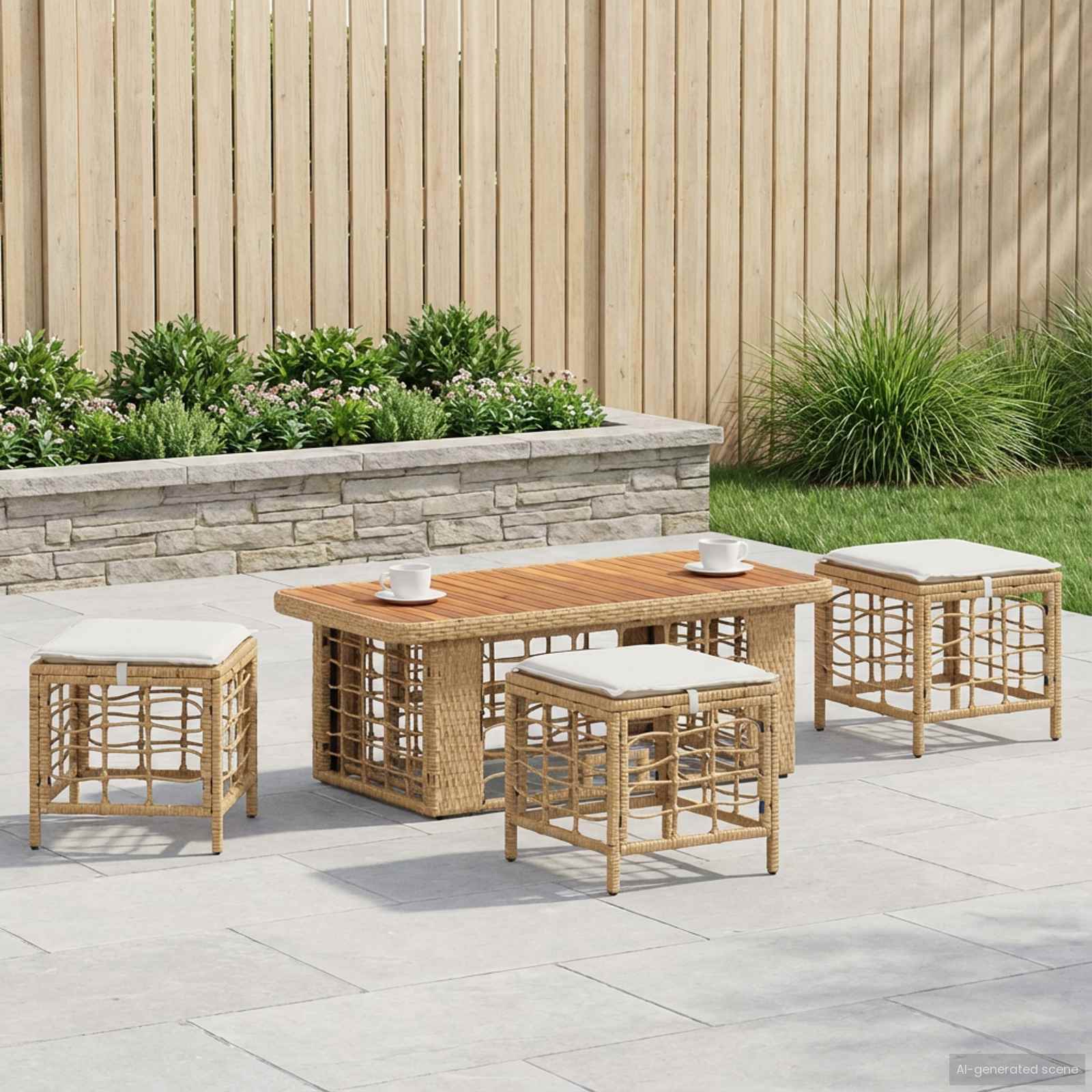 Conjunto de jantar para jardim 4 unid. natural e branco